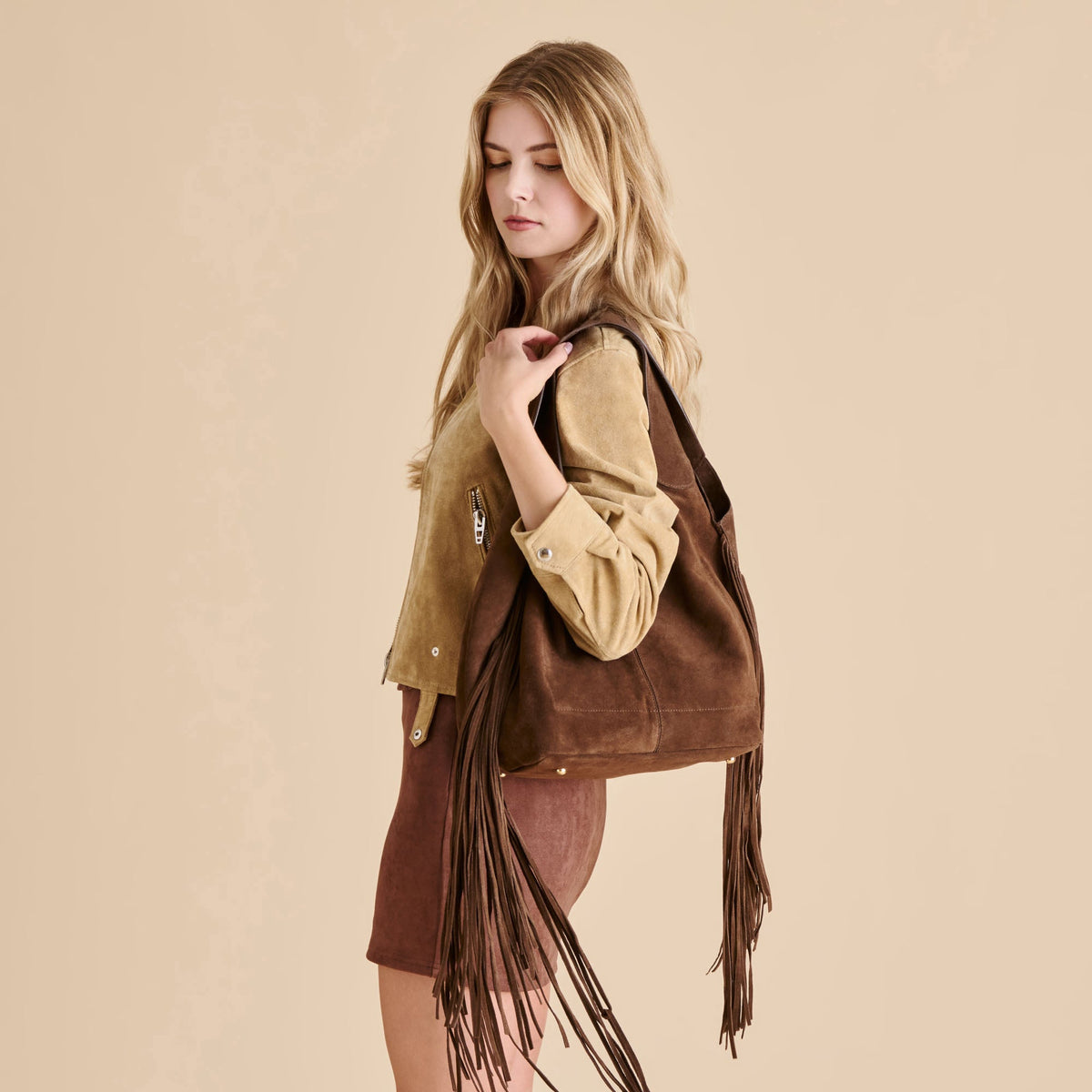Nakoma Chocolate Suede Shoulder Bag | Dolce Vita