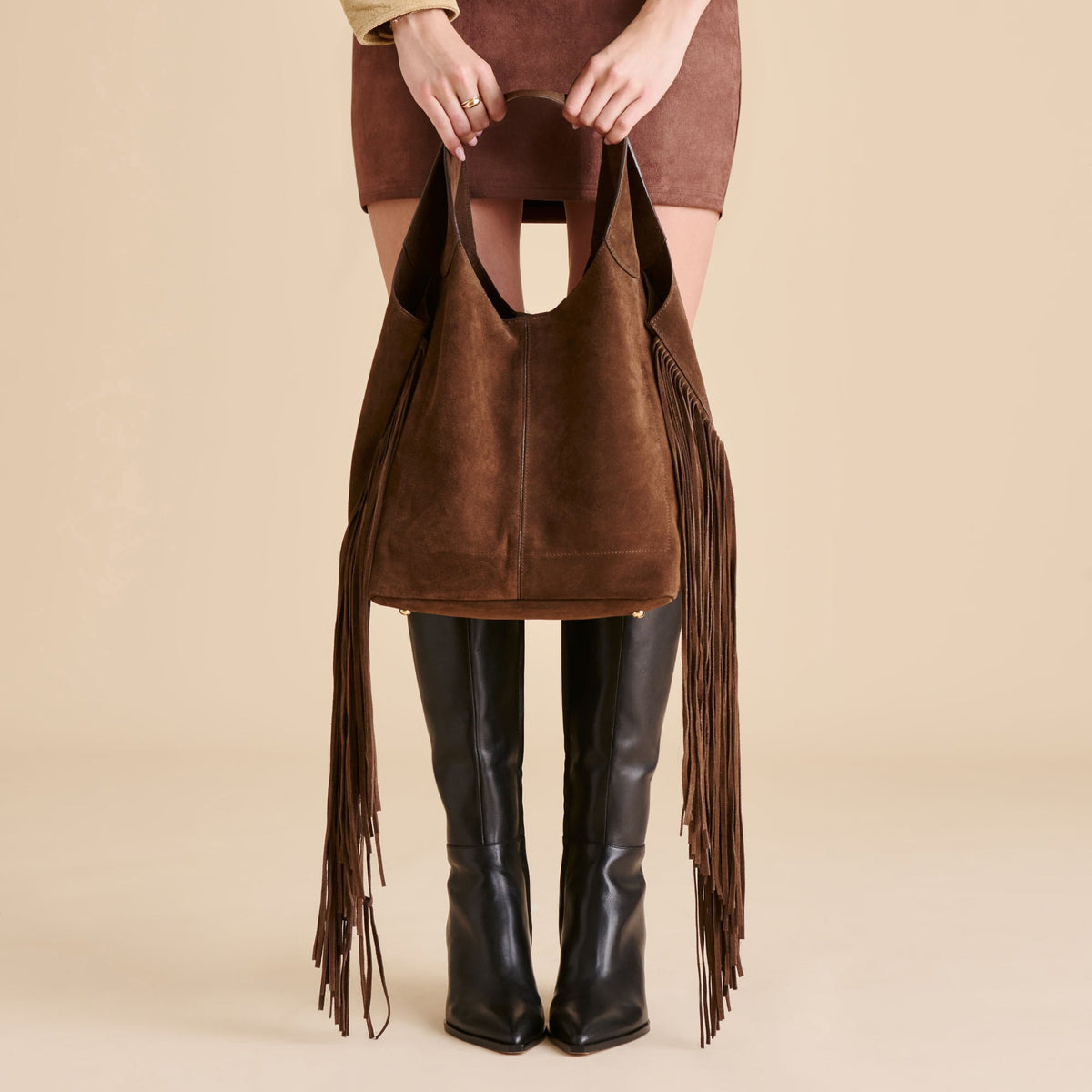 Nakoma Chocolate Suede Shoulder Bag | Dolce Vita