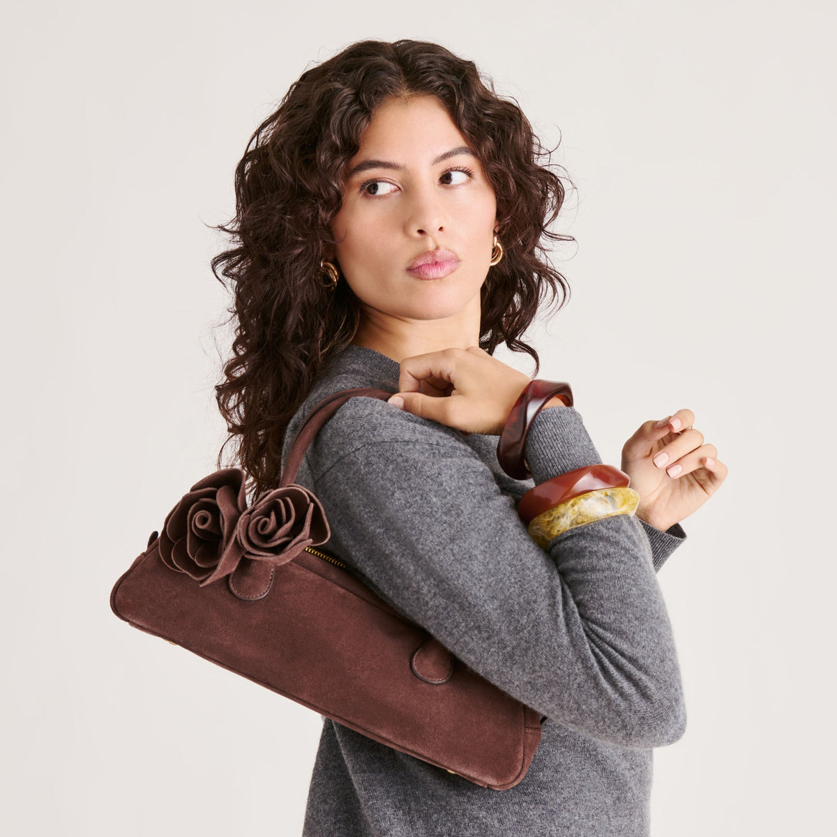 Boracay Chocolate Suede Shoulder Bag | Dolce Vita