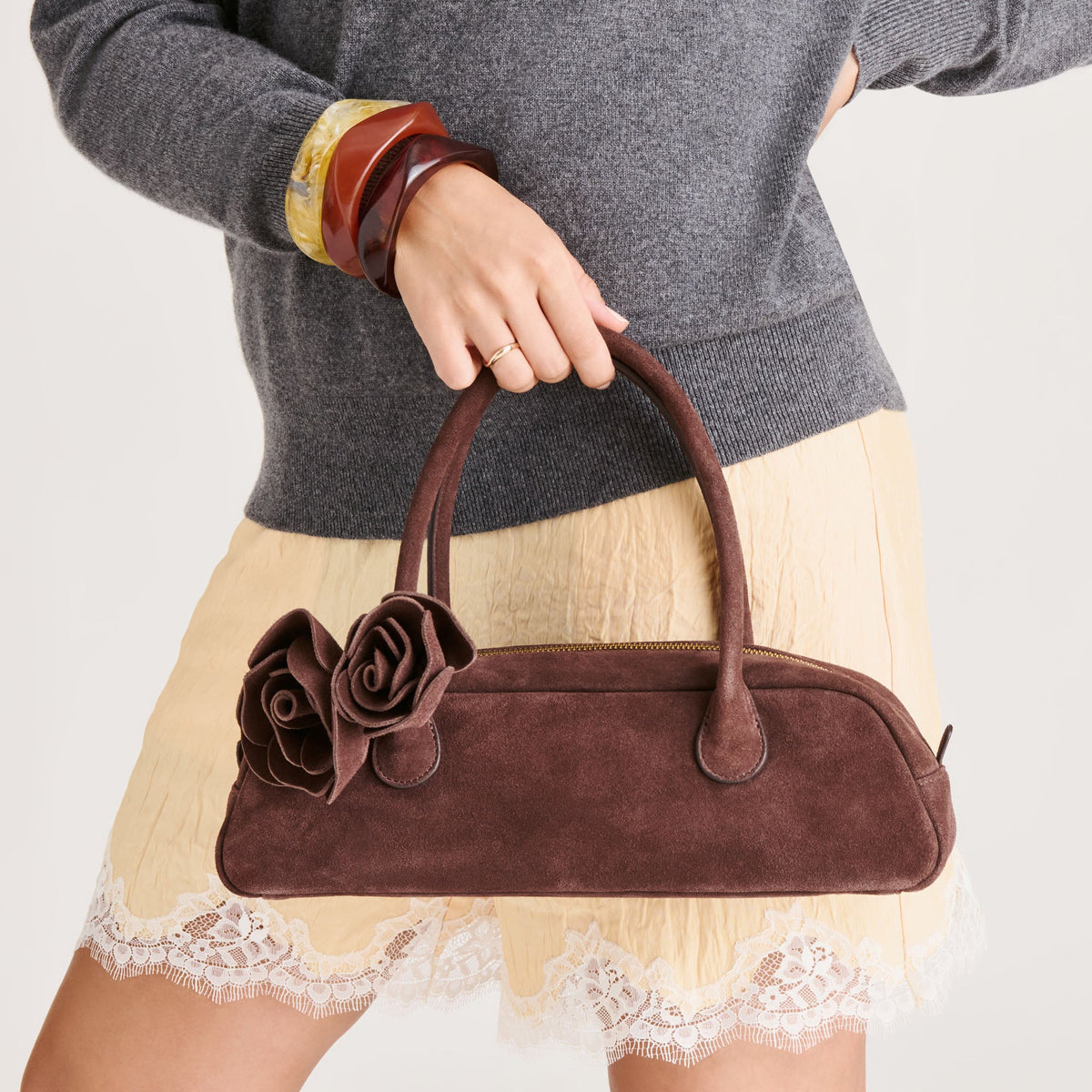 Boracay Chocolate Suede Shoulder Bag | Dolce Vita