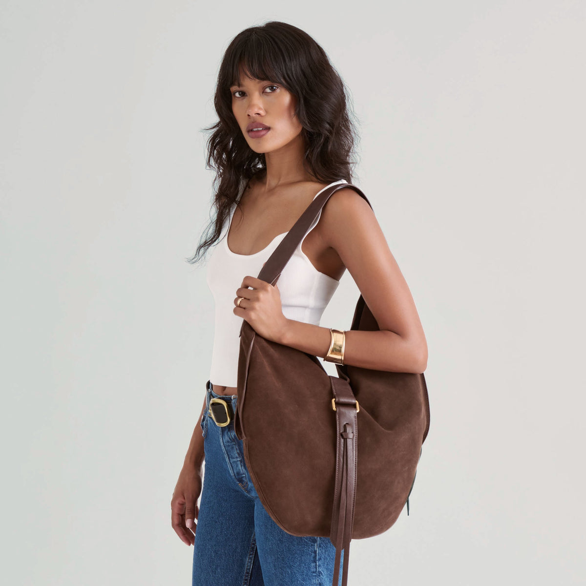 Oakley Chocolate Suede Tote | Dolce Vita