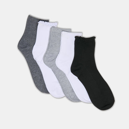 5-Pack Lettuce Edge White Grey Anklet Socks | Dolce Vita
