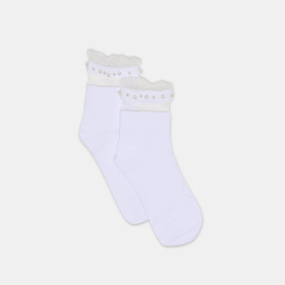 Sheer Ruffle White Pearl Anklet Socks | Dolce Vita