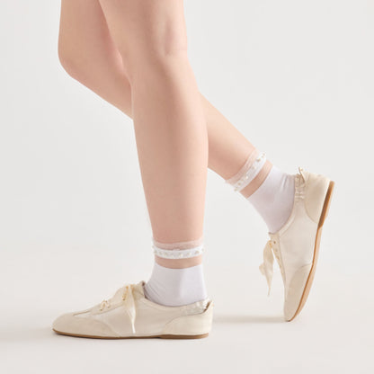 Sheer Ruffle White Pearl Anklet Socks | Dolce Vita