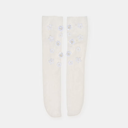 Floral Chiffon White Slouch Socks | Dolce Vita