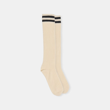 Pointelle Striped Black White Knee High Sock | Dolce Vita