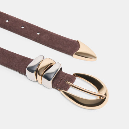 Mixed Metal Mahogany Buckle Belt | Dolce Vita