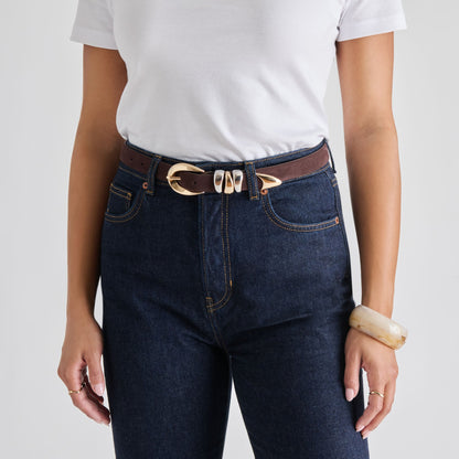 Mixed Metal Mahogany Buckle Belt | Dolce Vita
