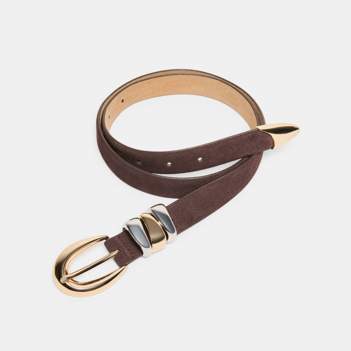Mixed Metal Mahogany Buckle Belt | Dolce Vita