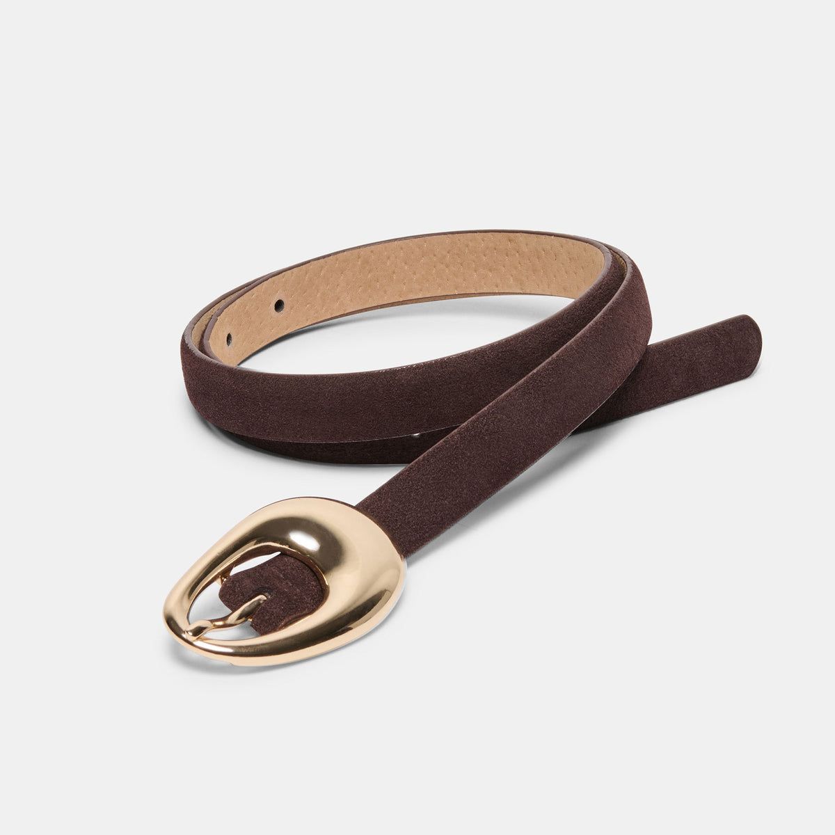 Organic Oval Mahogany Gold Buckle Belt | Dolce Vita