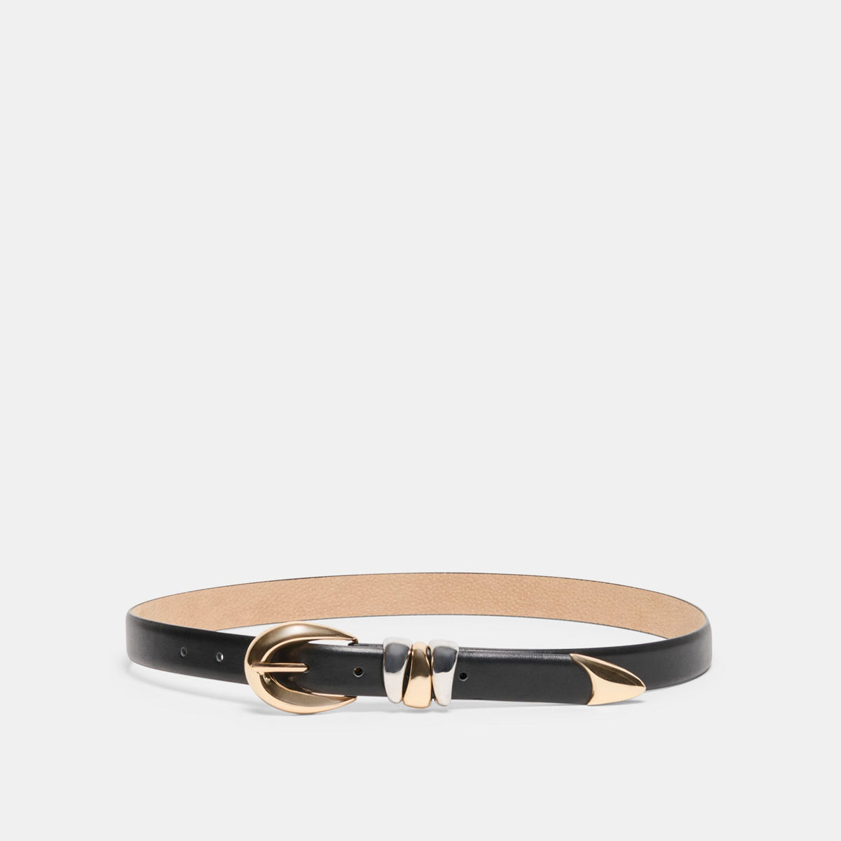 Mixed Metal Black Buckle Belt | Dolce Vita