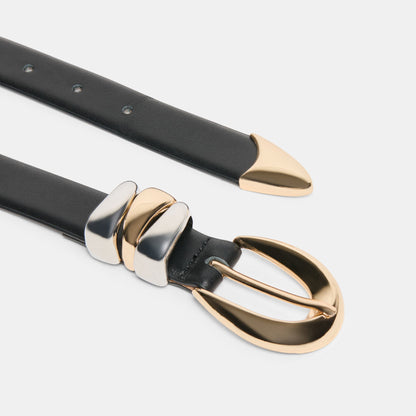 Mixed Metal Black Buckle Belt | Dolce Vita