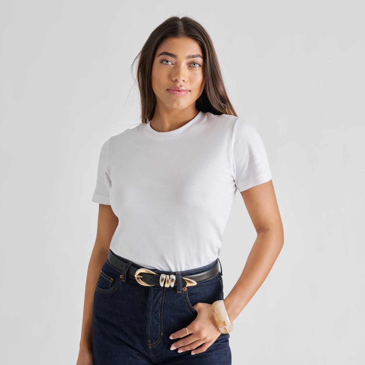 Mixed Metal Black Buckle Belt | Dolce Vita