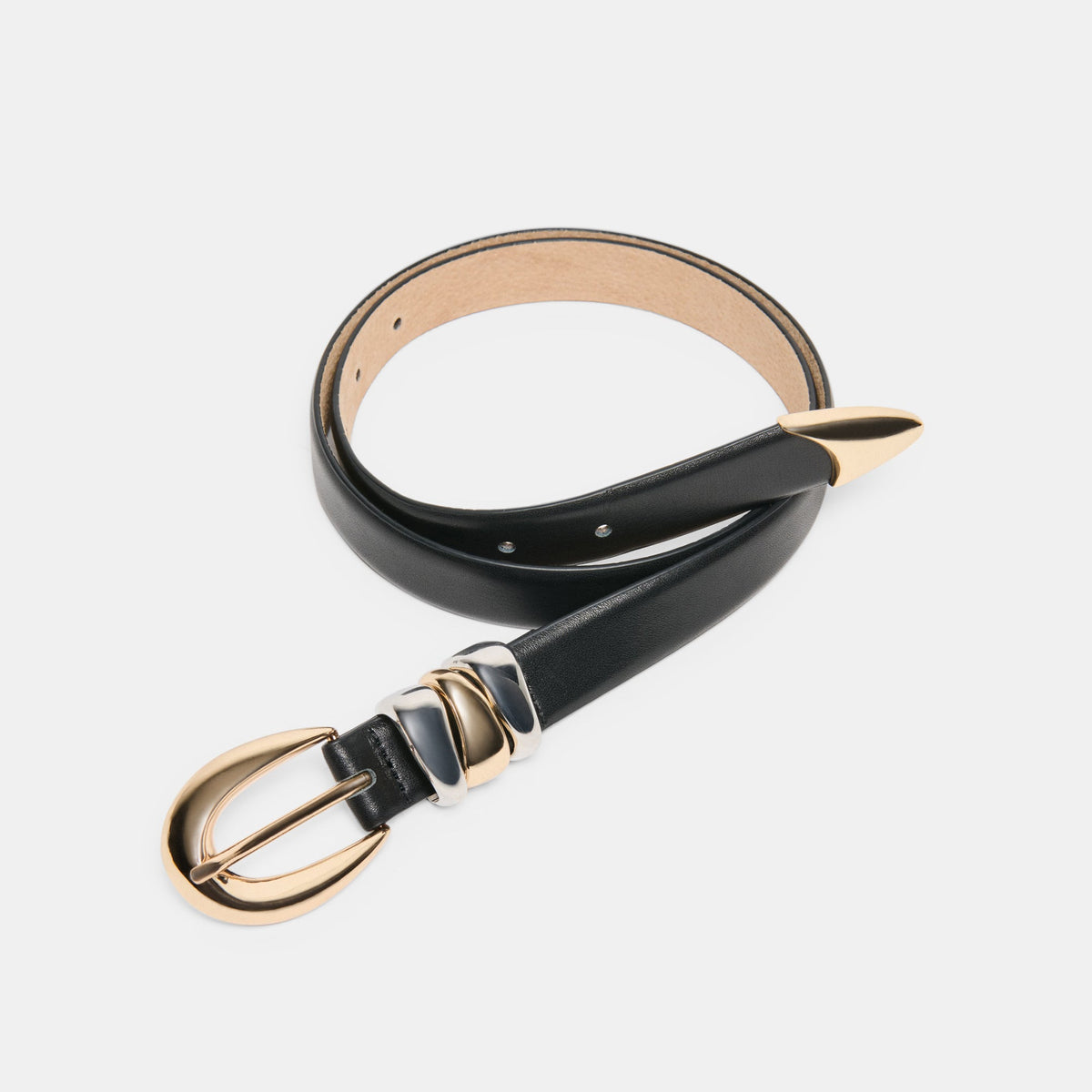 Mixed Metal Black Buckle Belt | Dolce Vita