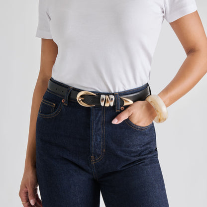Mixed Metal Black Buckle Belt | Dolce Vita