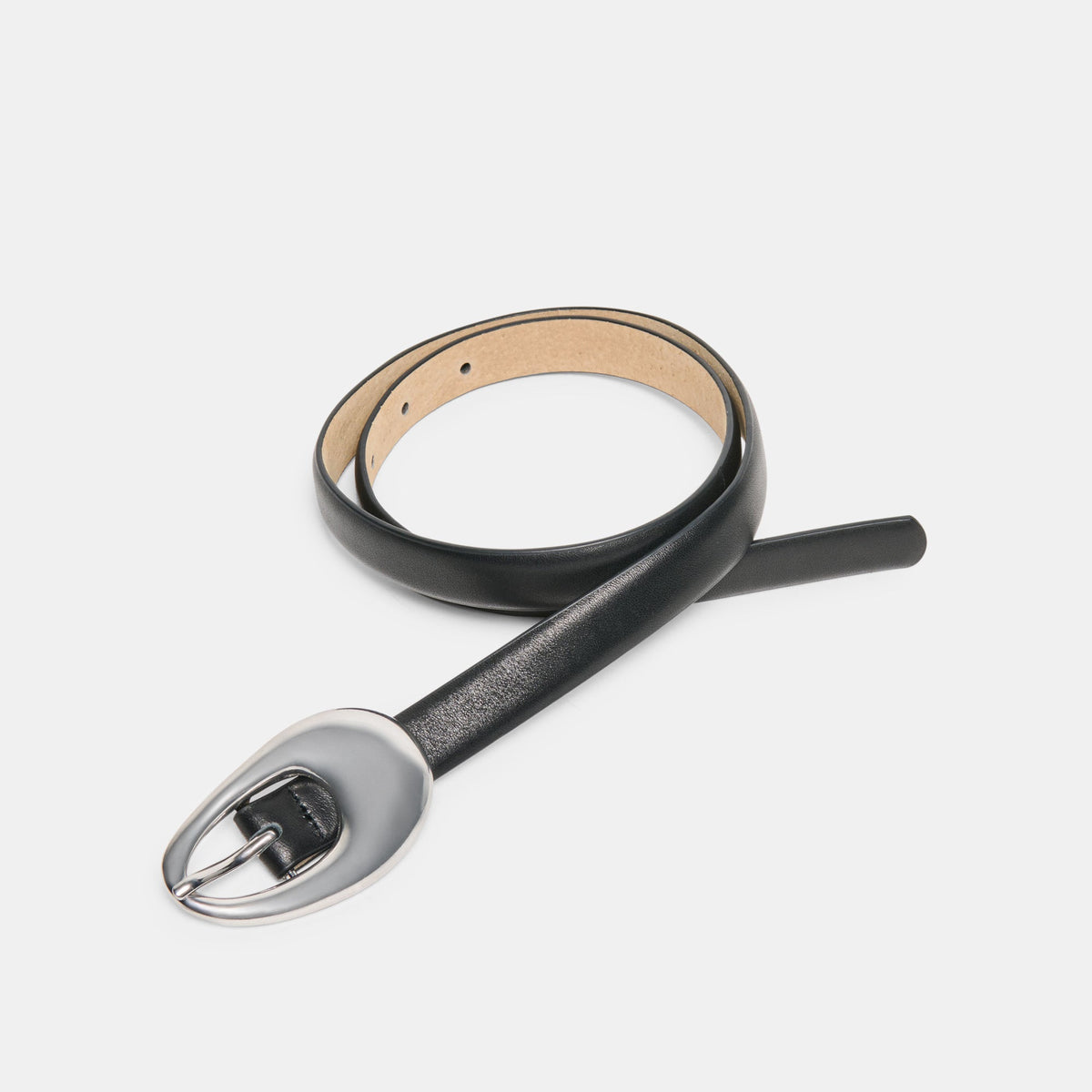 Organic Oval Black Silver Buckle Belt | Dolce Vita