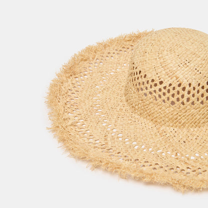 Open Weave Tan Sunhat with Frayed Edge | Dolce Vita