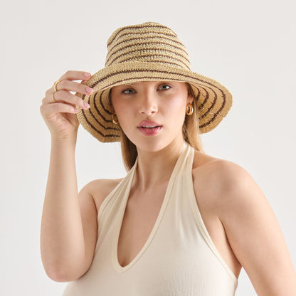 Striped Brown Natural Straw Cloche | Dolce Vita