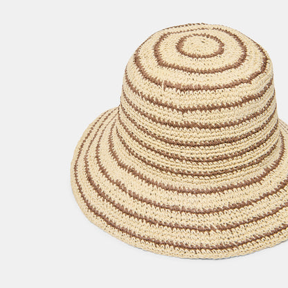 Striped Brown Natural Straw Cloche | Dolce Vita