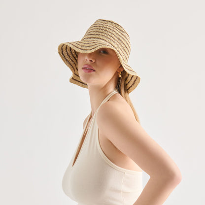 Striped Brown Natural Straw Cloche | Dolce Vita