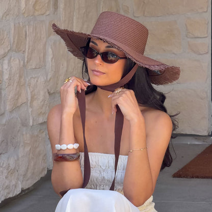 Floppy Dark Brown Sunhat with Ribbon and Frayed Edge | Dolce Vita