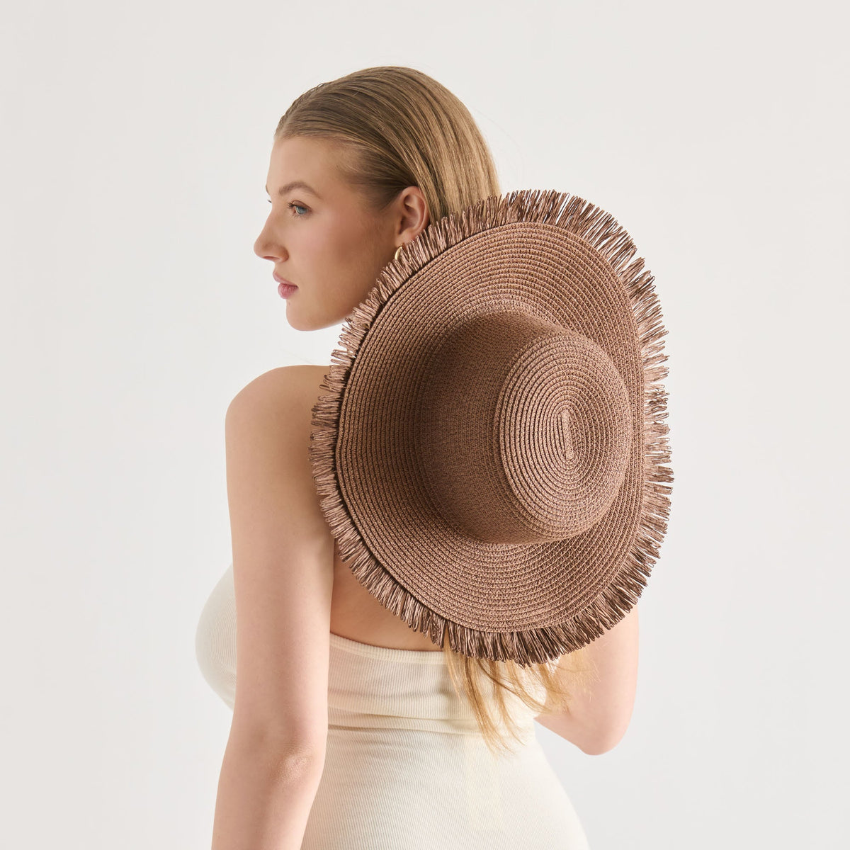 Floppy Dark Brown Sunhat with Ribbon and Frayed Edge | Dolce Vita