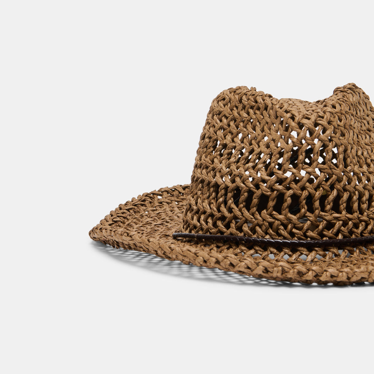 Thick Weave Dark Brown Cowboy Hat with Strap | Dolce Vita