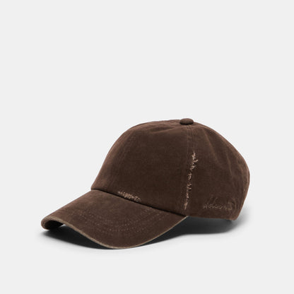 Distressed Dark Brown Baseball Cap with Embroidery | Dolce Vita