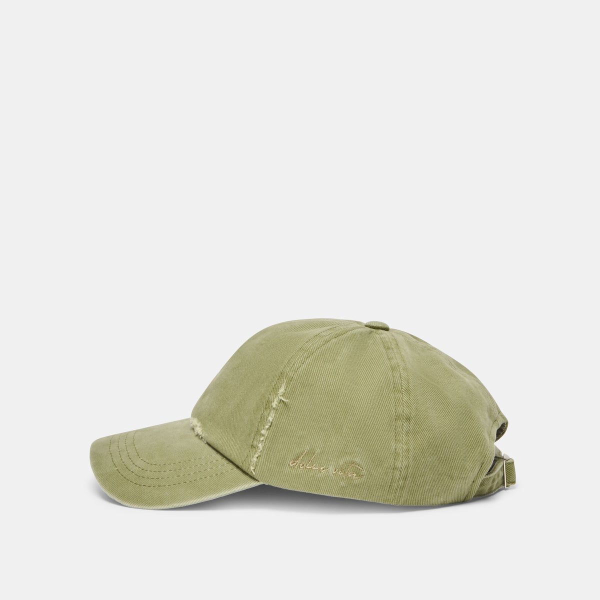 Distressed Olive Baseball Cap with Embroidery | Dolce Vita