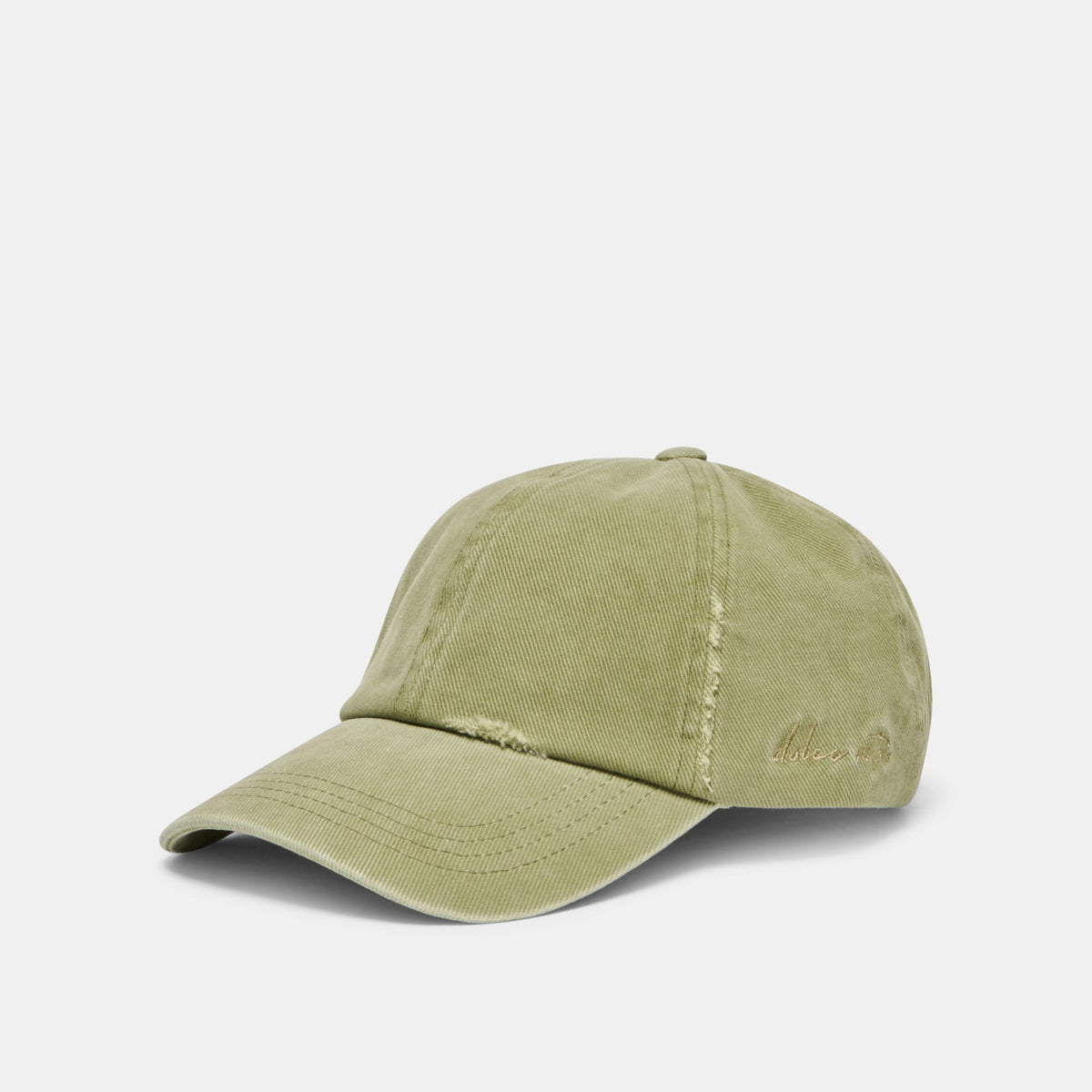 Distressed Olive Baseball Cap with Embroidery | Dolce Vita
